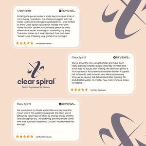Reviews of Clear Spiral water filter on a beige background